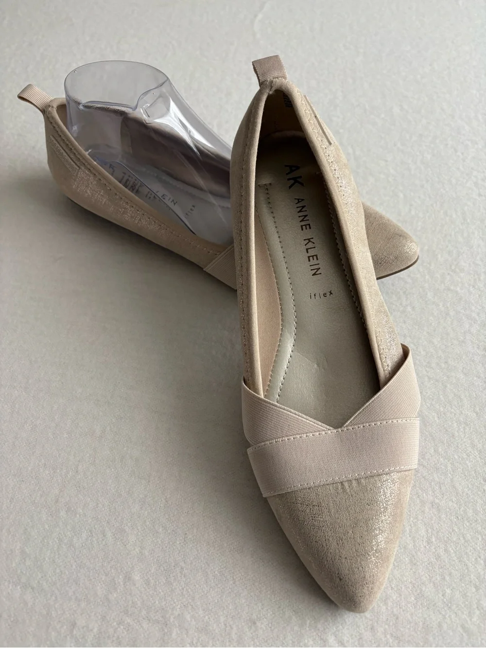 Anne Klein Light Beige Pointed Toe Flats with Crossover Strap